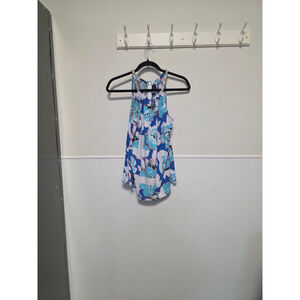 Women's Kaari‎ Blue Floral Chain Strap Halter Tank Top M Blue White